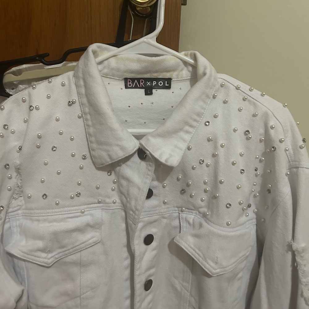 White Studded Women's Jacket by POL